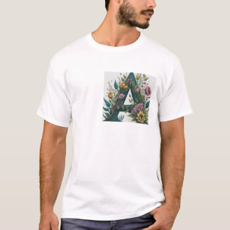 Camiseta Letra floral comienza con "A" Nombre Diseño camise