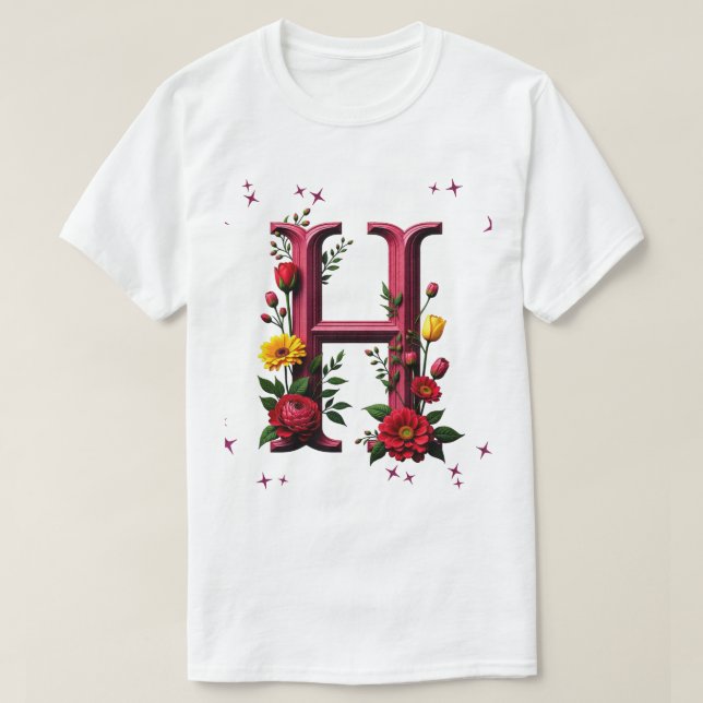 Camiseta Letra floral ilustrada "I" (Diseño del anverso)