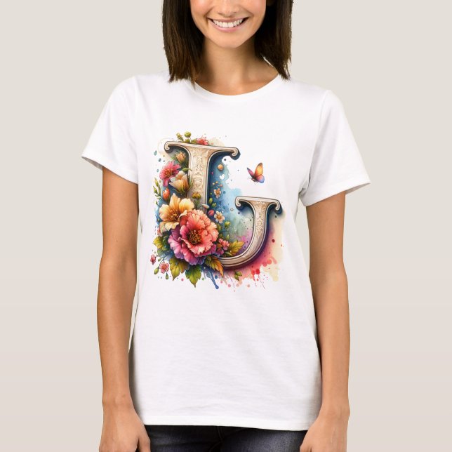 Camiseta Letra floral ilustrada "J" (Anverso)
