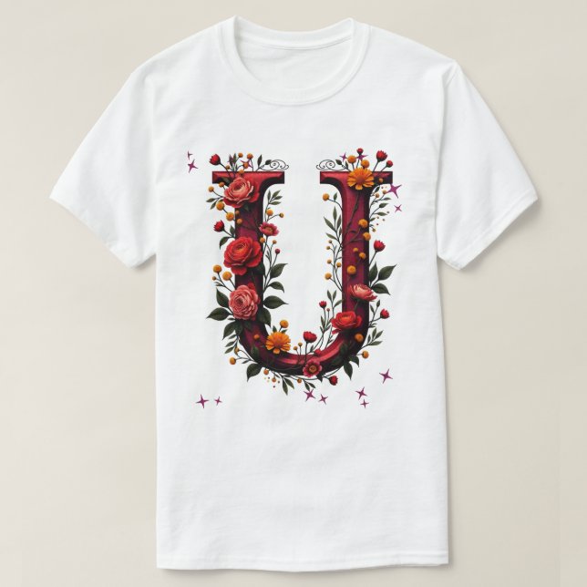 Camiseta Letra floral ilustrada "U" (Diseño del anverso)