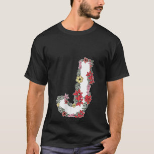 Camiseta Letra floral J V cuello de las mujeres