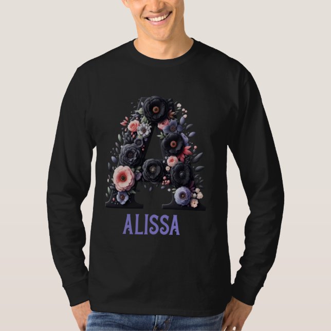 Camiseta Letra floral negra nombre Chica alfabético de Alis (Anverso)