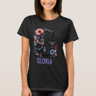 Camiseta Letra floral negra nombre Chica alfabético gloria