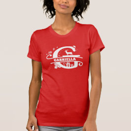 Camiseta Letra G Navidades Monograma Nombre inicial rojo