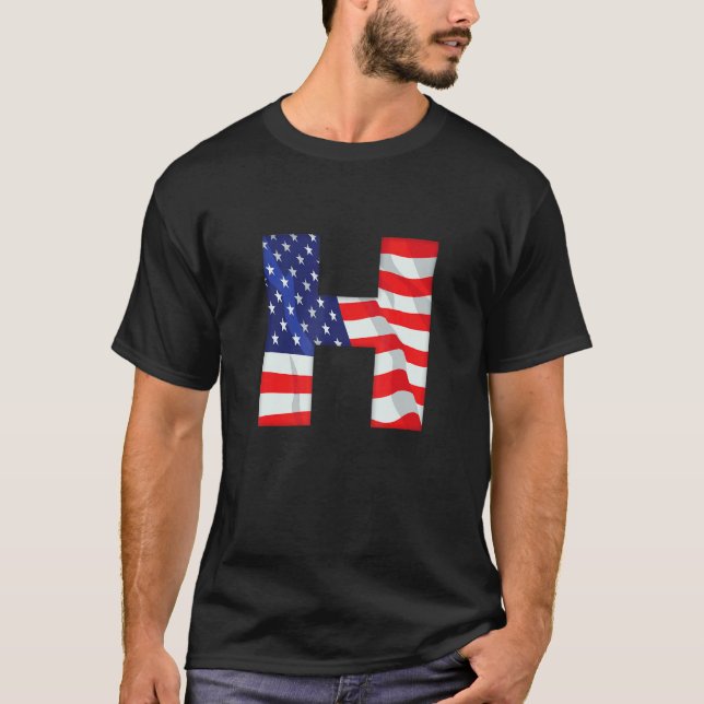 Camiseta Letra H Capital Alphabet Usa Monogr Bandera Estado (Anverso)