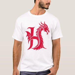 Camiseta Letra H de estilo dragón, alfabeto de dragón, mono