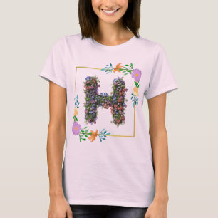 Camiseta Letra H floral en acuarela chic