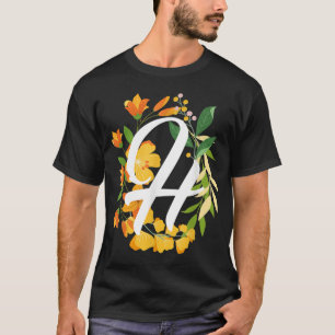 Camiseta Letra H mayúscula Flores de alfabeto monograma ini
