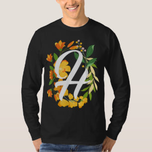 Camiseta Letra H mayúscula Flores de alfabeto monograma ini