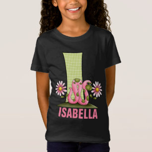Camiseta Letra I Monograma Inchworm rosa y verde