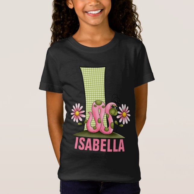 Camiseta Letra I Monograma Inchworm rosa y verde (Anverso)