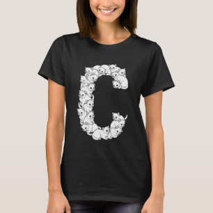 Camiseta Letra Inicial C Mayúscula Gato Divertido Amante Fe