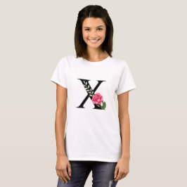 Camiseta Letra inicial de monograma X en negro con rosa ros