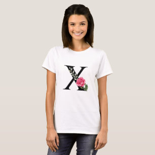 Camiseta Letra inicial de monograma X en negro con rosa ros