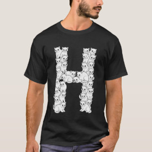 Camiseta Letra Inicial H Mayúscula Amante del Gato Divertid