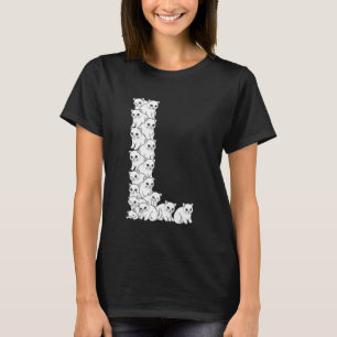 Camiseta Letra Inicial mayúscula L Gato divertido Amante Fe