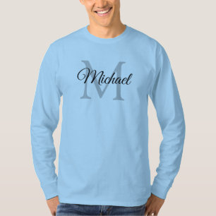 Camiseta Letra inicial monogramada nombre azul claro de los
