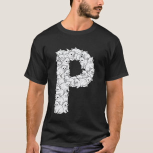 Camiseta Letra Inicial P Mayúscula Gato Divertido Amante Fe