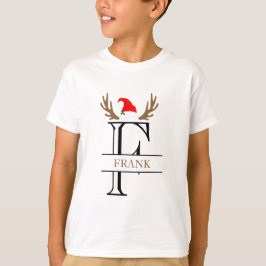 Camiseta Letra inicial personalizada F Santa Hat Antlers