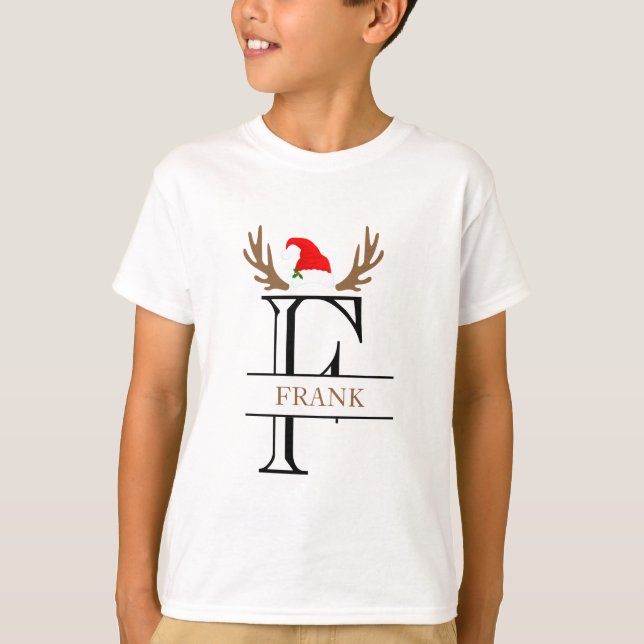 Camiseta Letra inicial personalizada F Santa Hat Antlers (Anverso)