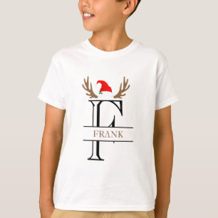 Camiseta Letra Inicial Personalizada F Santa Sombrero Cuern