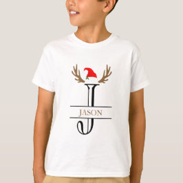 Camiseta Letra inicial personalizada J Santa Hat Antlers
