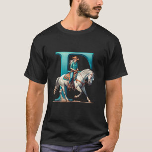 Camiseta Letra Inicial Vaquera Caballo Monograma Niñas Alfa