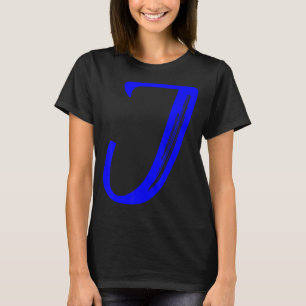 Camiseta Letra J alfabeto gráfico azul grande inicial