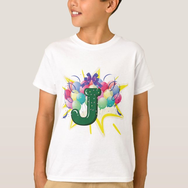 Camiseta Letra J de Monograma de Celebración con Globos (Anverso)