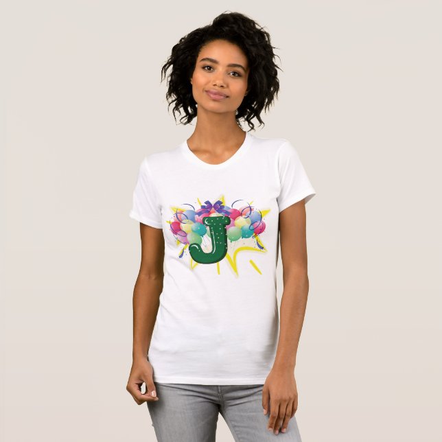 Camiseta Letra J de Monograma de Celebración con Globos (Anverso completo)