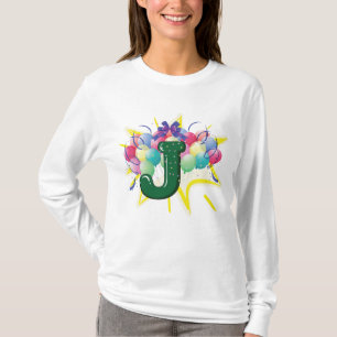 Camiseta Letra J de Monograma de Celebración con Globos