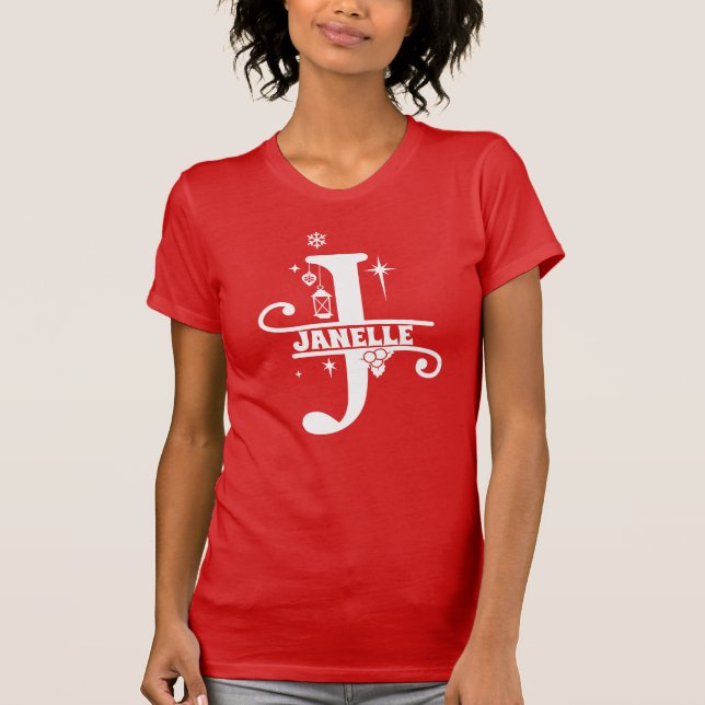 Camiseta Letra J Navidades Monograma Nombre inicial rojo  (Anverso)