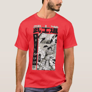 Camiseta Letra japonesa samurai guerrera katana espada mang