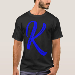 Camiseta Letra K Alfabeto Grande Gráfico Azul Inicial