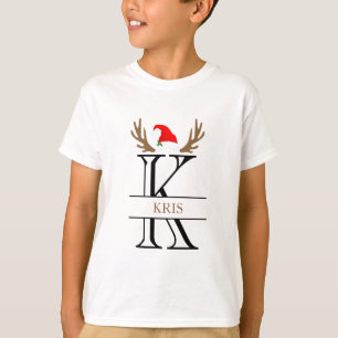 Camiseta Letra K de monograma personalizado Cuerno Navidad
