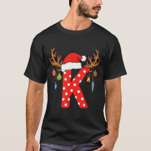Camiseta Letra K Monograma De Navidad Alfabeto Inicial Ador
