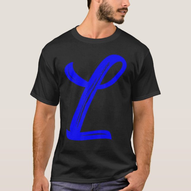Camiseta Letra L alfabeto gráfico azul grande inicial (Anverso)