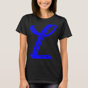 Camiseta Letra L alfabeto gráfico azul grande inicial