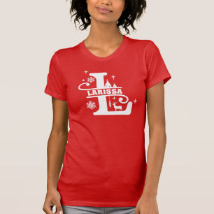 Camiseta Letra L Navidades Monograma Nombre inicial rojo