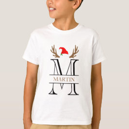 Camiseta Letra M de monograma de Navidad con sombrero de Sa