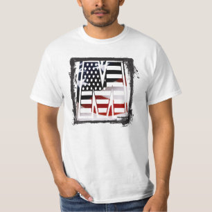 Camiseta Letra M Monograma Bandera Patriótica Inicial de Es