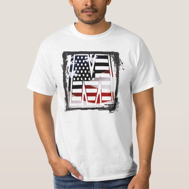Camiseta Letra M Monograma Bandera Patriótica Inicial de Es (Anverso)