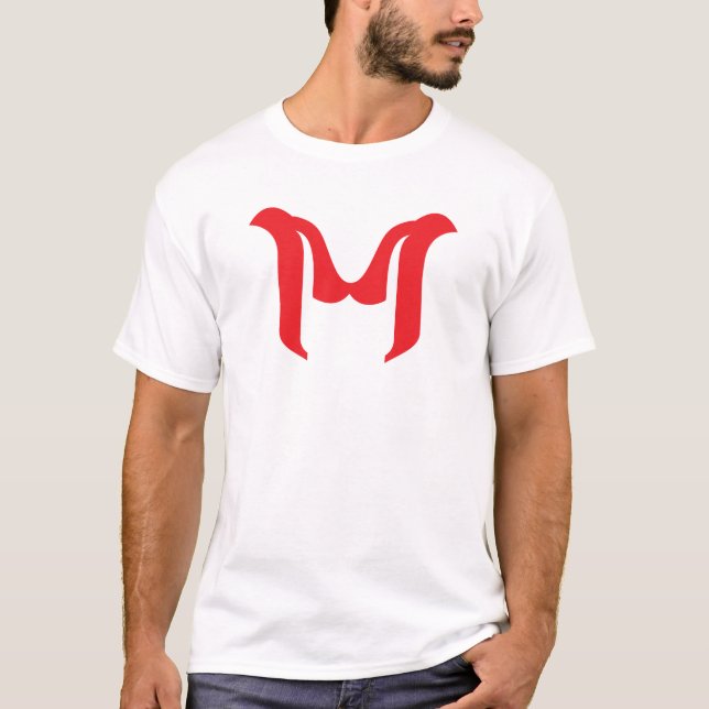 Camiseta Letra M Roja Geométrica Negrita Estilizada (Anverso)