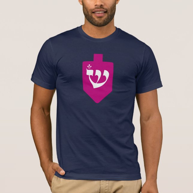 Camiseta Letra magenta dreidel hebreo shin Hanukkah (Anverso)