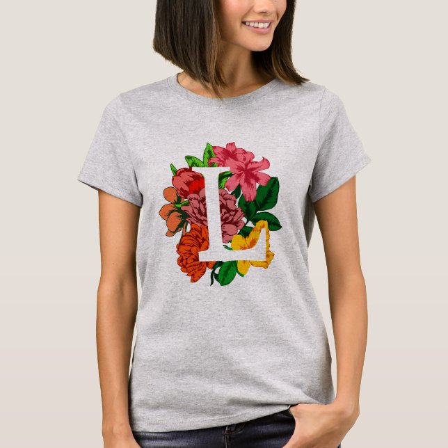 Camiseta Letra mayúscula L monograma floral (Anverso)