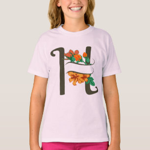 Camiseta Letra mayúscula Monograma floral H