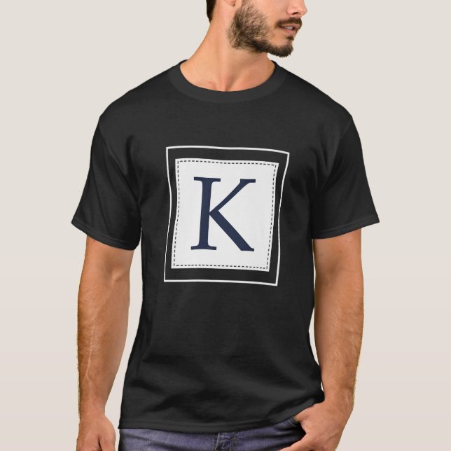 Camiseta Letra monograma K alfabeto K azul marino inicial (Anverso)