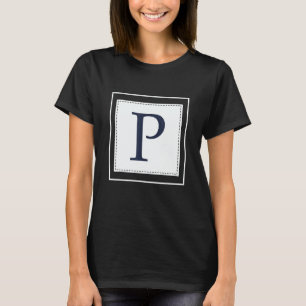 Camiseta Letra Monograma P Alfabeto P Inicial Azul Marino