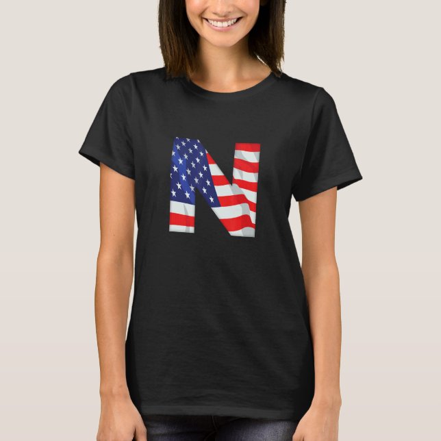 Camiseta Letra N mayúscula Alphabet Estados Unidos Bandera  (Anverso)
