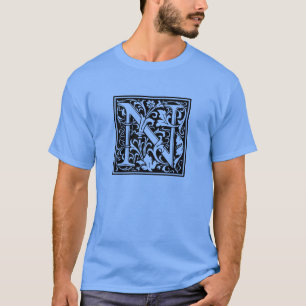 Camiseta Letra N Monograma Medieval Art Nouveau